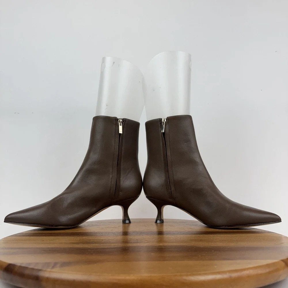 New Womens Marc Fisher LTD Iggy Brown Leather Kitten Heel Ankle Booties Size 8.5